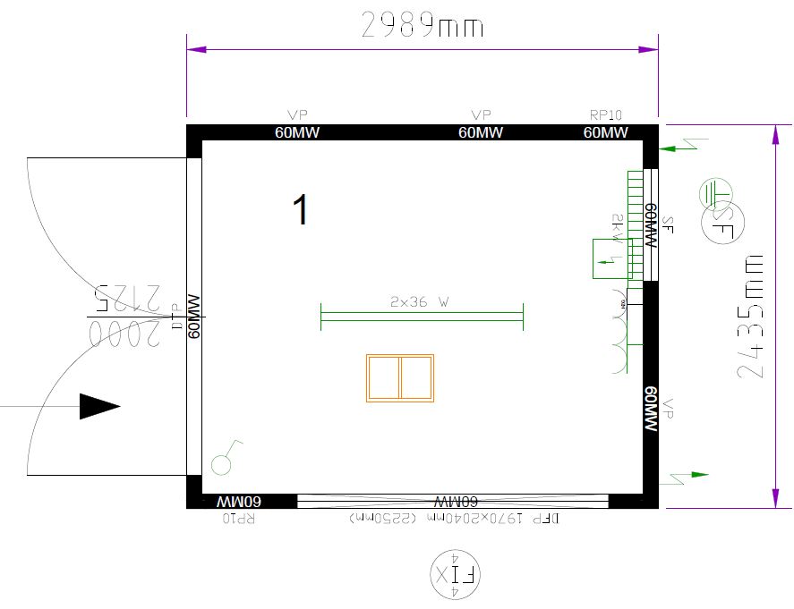 Grundriss eines Eventcontainers mit Abmessungen und technischer Planung von SLS Eventservice