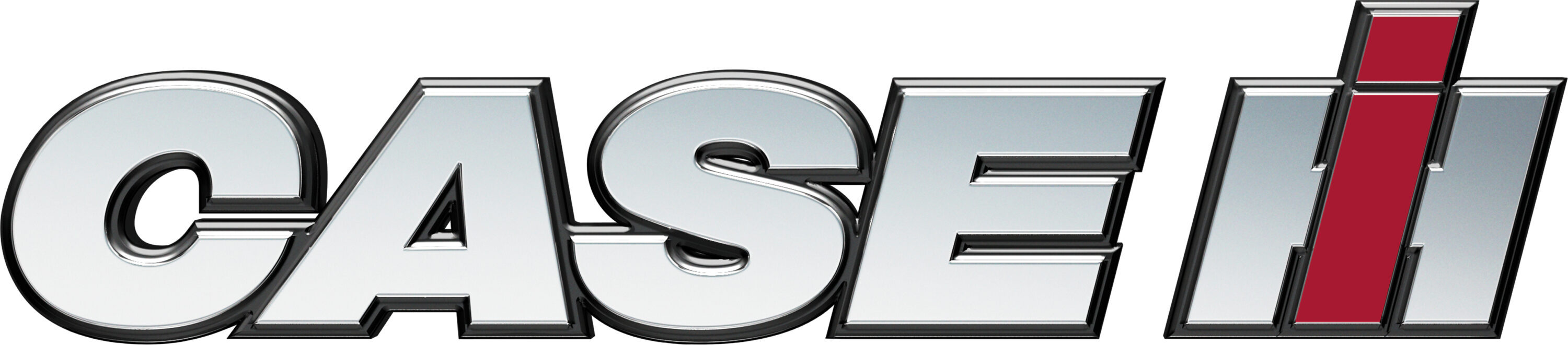 CASE-IH-Logo in silberner Metalloptik mit roten Elementen im IH-Zeichen