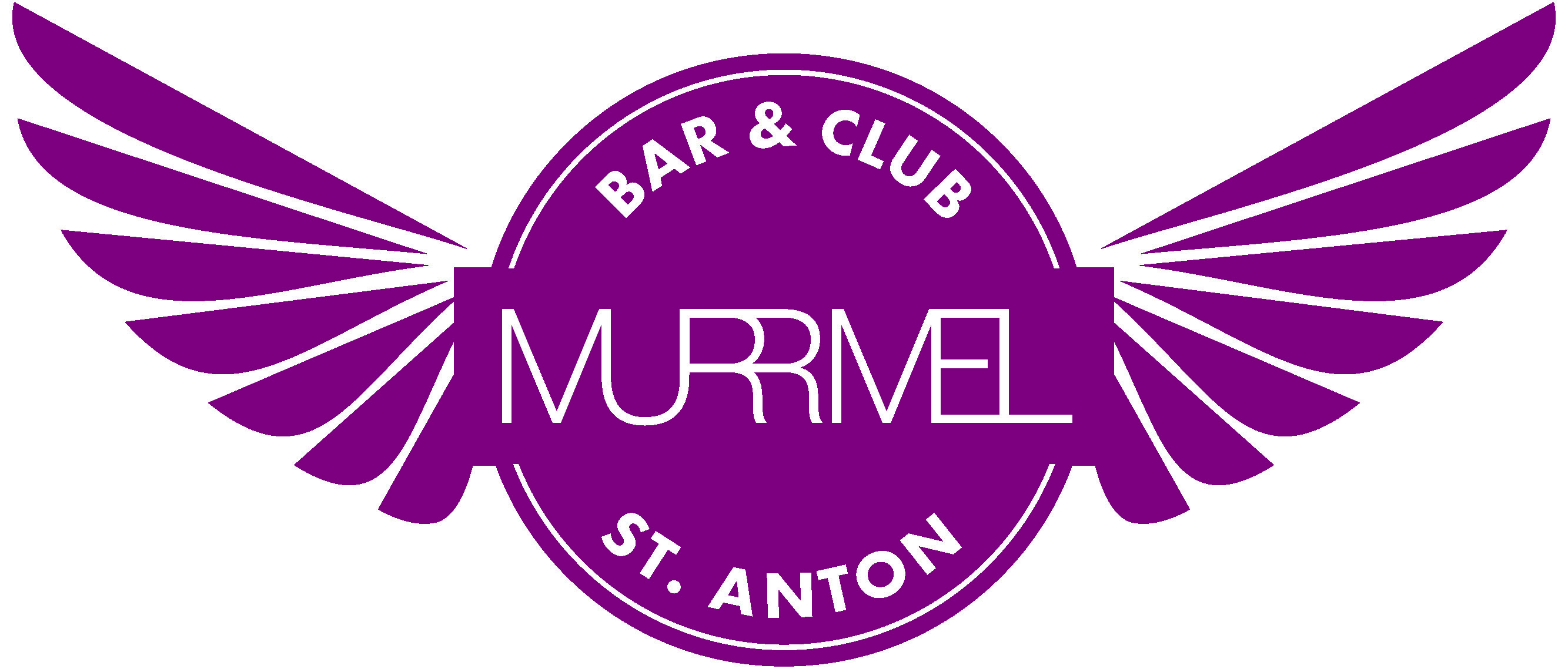 Violettes Logo der Bar & Club Murrmel St. Anton mit rundem Schriftzug und stilisierten Flügeln