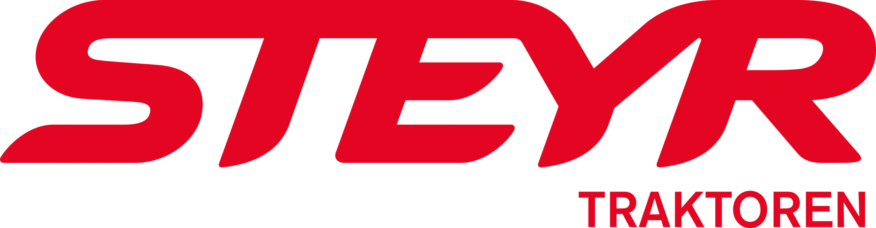 Rotes STEYR-Logo mit dem Zusatz „Traktoren“ auf weißem Hintergrund