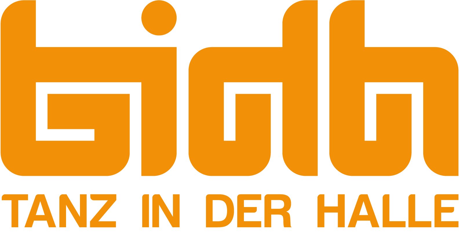 Orangefarbenes TIDB-Logo mit dem Schriftzug „Tanz in der Halle“