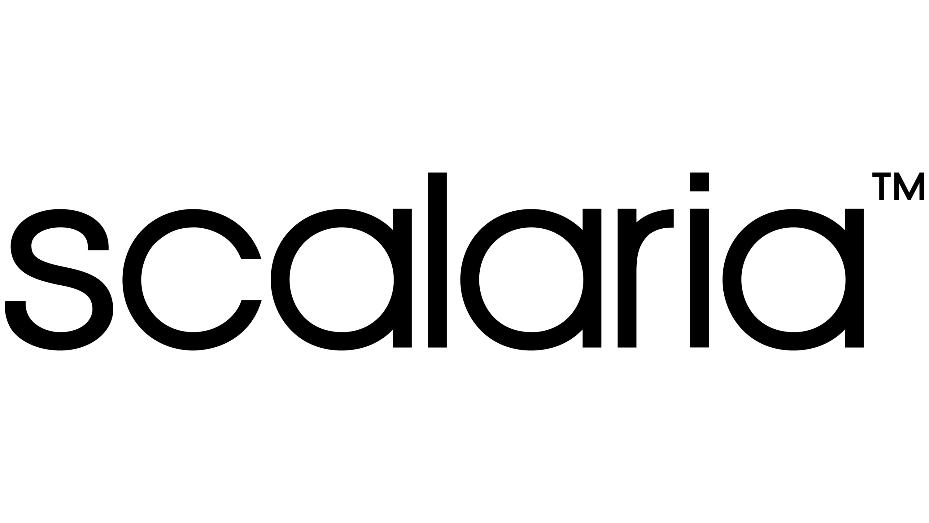 Schwarzes Scalaria-Wortlogo mit kleinem TM-Zeichen auf hellem Hintergrund