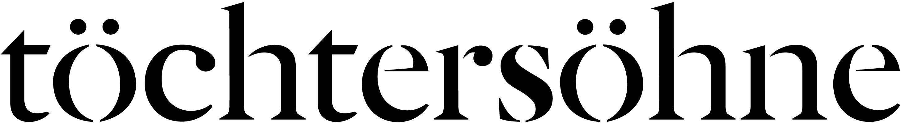 Schwarzes Wortlogo „töchtersöhne“ mit markanten Umlauten auf hellem Hintergrund